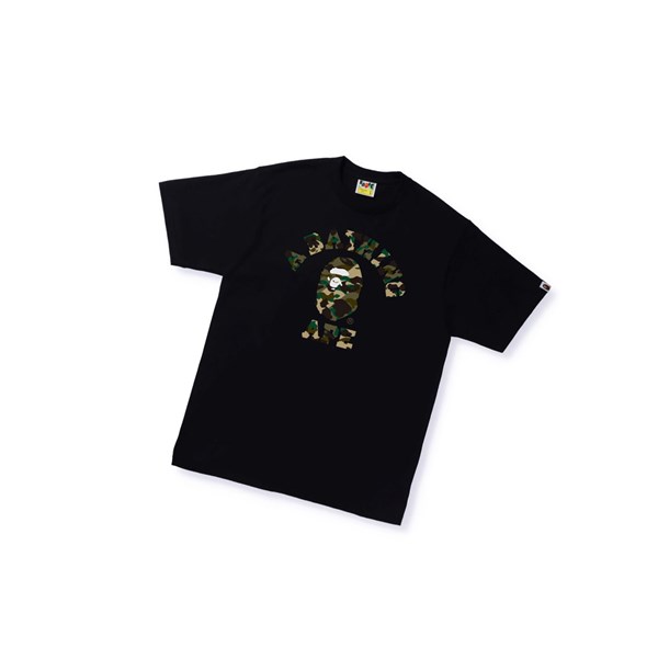 Camiseta A BATHING APE Bape 1st Camo Crazy College Tee Corta Sleeve Hombre Negras | LPCF46901