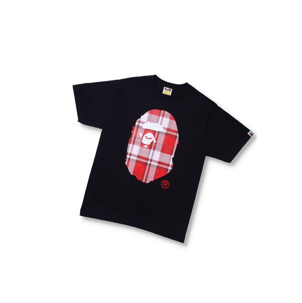 Camiseta A BATHING APE Bape Check Gift Ape Head Tee Corta Sleeve Hombre Negras | TYXJ82731