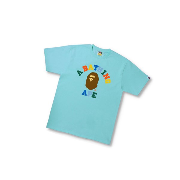 Camiseta A BATHING APE Bape Colors College Tee Corta Sleeve Hombre Azules | MKDY58693