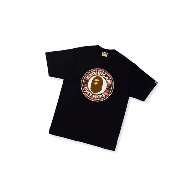 Camiseta A BATHING APE Bape Logo Check Busy Works Tee Corta Sleeve Hombre Negras | TABL97856