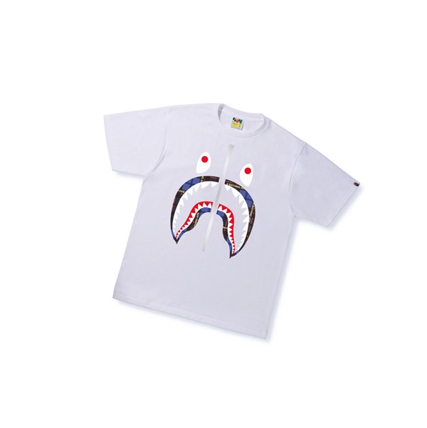 Camiseta A BATHING APE Bape Logo Check Shark Tee Corta Sleeve Hombre Blancas | GVPT63892