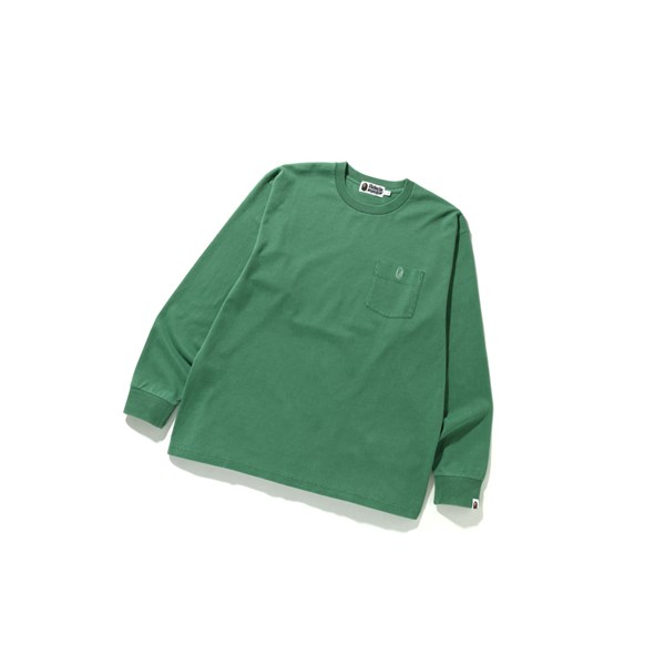 Camiseta A BATHING APE Bape Overdye One Point Pocket Relaxed Fit L/S Tee Long Sleeve Hombre Verde Claro | IJOR46897