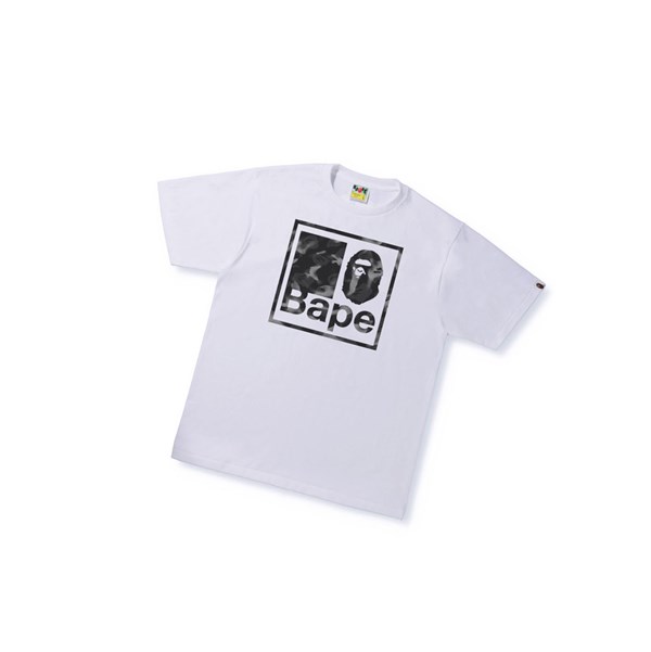 Camiseta A BATHING APE Bape Stroke Camo Bape Quadrangle Tee Corta Sleeve Hombre Blancas | JBES78325