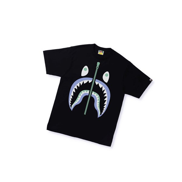 Camiseta A BATHING APE Bape Text Code Camo Shark Tee Corta Sleeve Hombre Negras | BHST42369