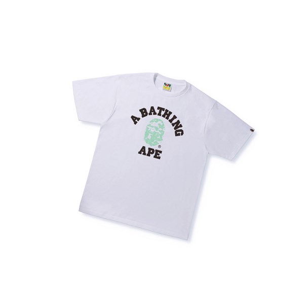 Camiseta A BATHING APE Bape Text Code Camo College Tee Corta Sleeve Hombre Blancas | OTHB15063