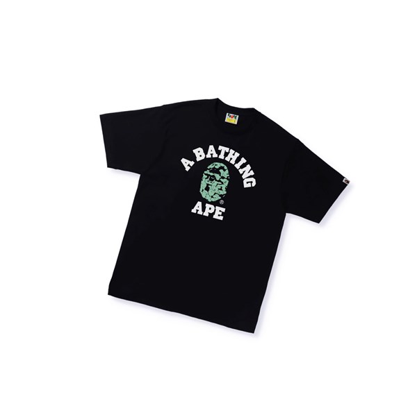 Camiseta A BATHING APE Bape Text Code Camo College Tee Corta Sleeve Hombre Negras | QSKW10638