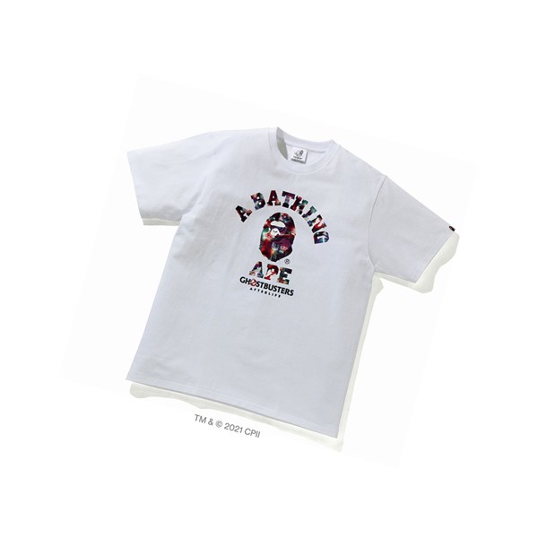 Camiseta A BATHING APE Bape X Ghostbusters Camo College Tee Corta Sleeve Hombre Blancas | DLTJ06897