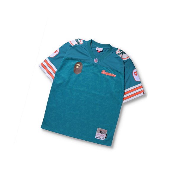 Camiseta A BATHING APE Bape X M&n Nfl Miami Dolphins Legacy Jersey Corta Sleeve Hombre Verde Menta | CERZ48075