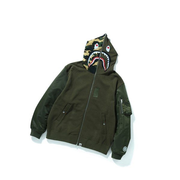 Sudadera Con Capucha A BATHING APE Bape Military Shark Relaxed Fit Full Zip Throughs Hombre Verde | BUNX02389