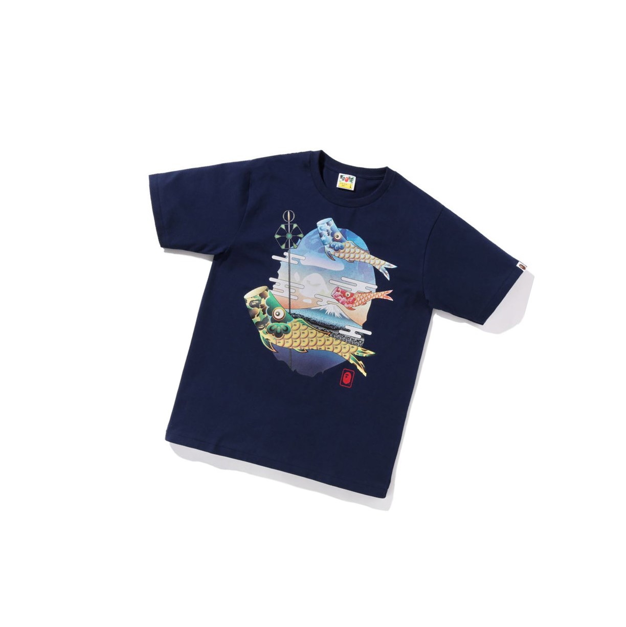 Camiseta A BATHING APE Bape Koinobori Carp Flags Ape Head Tee Corta Sleeve Hombre Azul Marino Azules | WHLT20398