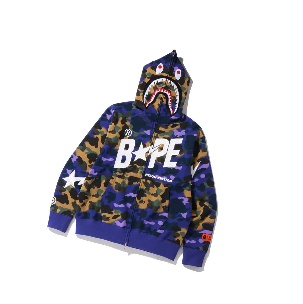 Sudadera Con Capucha A BATHING APE Bape X Heron Preston Mix 1st Camo Shark Relaxed Full Zip Throughs Hombre Moradas | LZDX24067