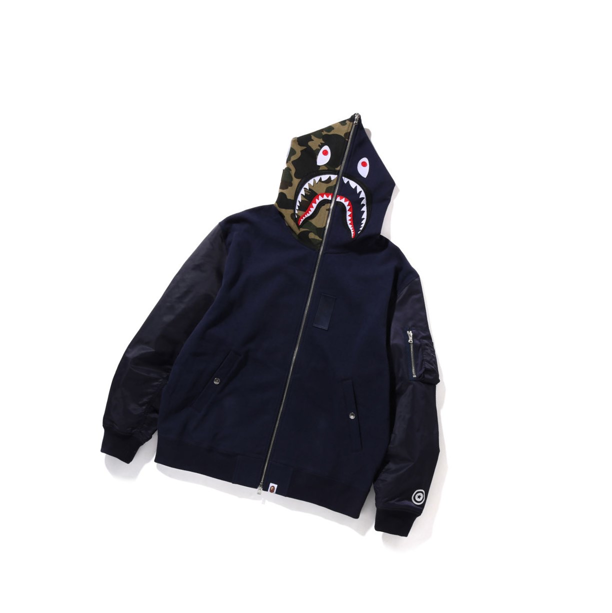 Sudadera Con Capucha A BATHING APE Bape Military Shark Relaxed Fit Full Zip Throughs Hombre Azul Marino Azules | QBVI57893